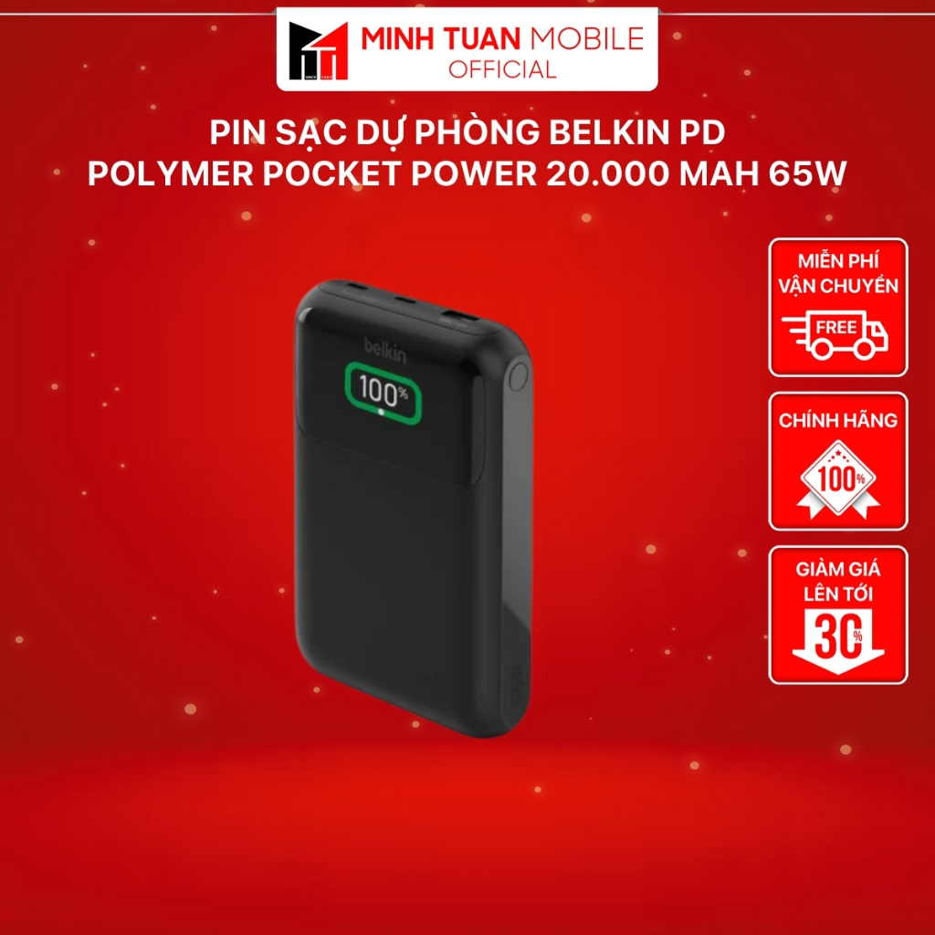 Pin Sạc Dự Phòng Belkin PD Polymer Pocket Power 20.000 mAh 65W