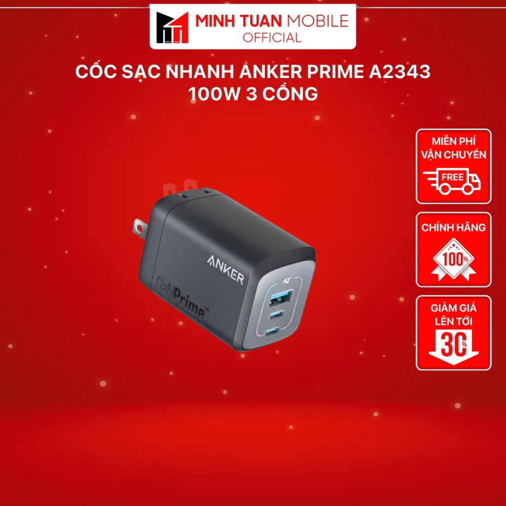 Cốc Sạc Nhanh Anker Prime A2343 100W 3 cổng