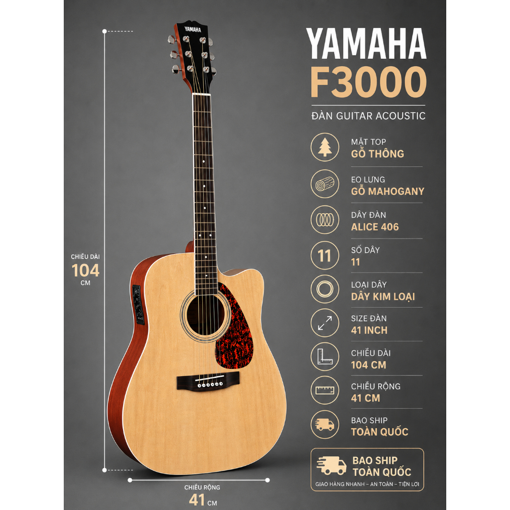 Đàn Guitar Acoustic F3000 Bản Mới