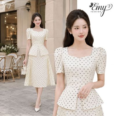 Đầm Thiết Kế EMY Thời Trang Cao Cấp EM2274 Vải Bố Xược Chấm Bi Sang Chảnh Đi Tiệc