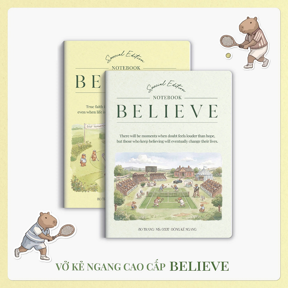 [MẪU MỚI 2026] Vở kẻ ngang Hải Tiến BELIEVE 80 trang 0537 - Định lượng 80gsm, giấy vàng chống lóa