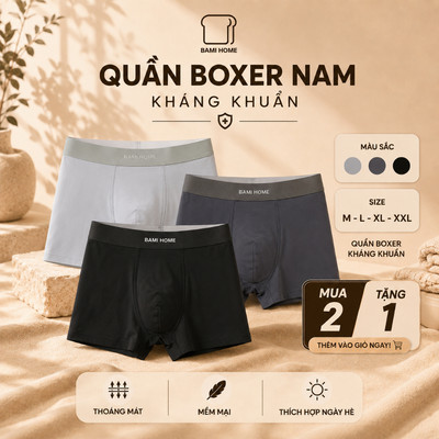 Quần sịp nam boxer BAMI HOME cao cấp, Quần boxer nam co giãn, thoáng khí, kháng khuẩn QS05