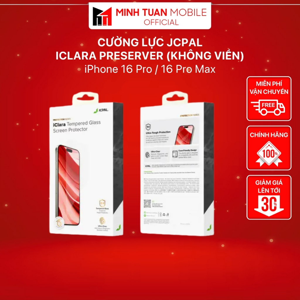 Cường Lực JCPAL iClara Preserver (không viền) iPhone 16 Pro / 16 Pro Max