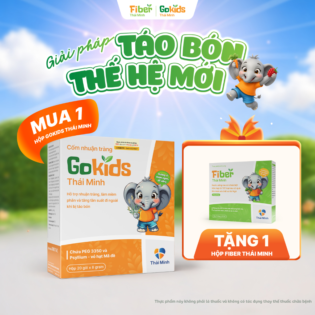 GOKIDS Thái Minh - Cốm nhuận tràng hỗ trợ làm mềm phân và tăng tần suất đi ngoài khi bị táo bón - Hộ