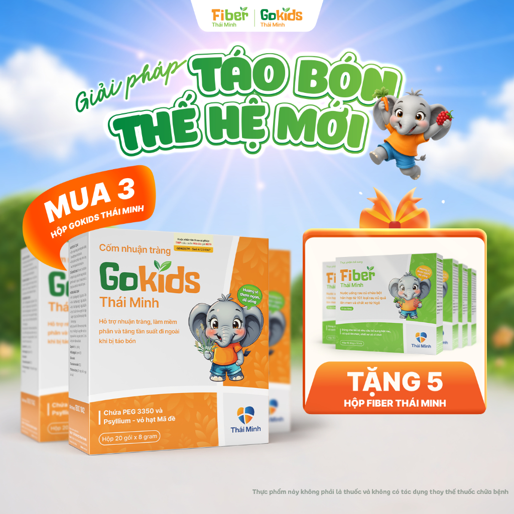 【MUA 3 TẶNG 5】Combo 3 Cốm nhuận tràng Gokids, TẶNG 5 TPBS Nước uống rau củ Fiber | Nuôi dưỡng hệ tiê