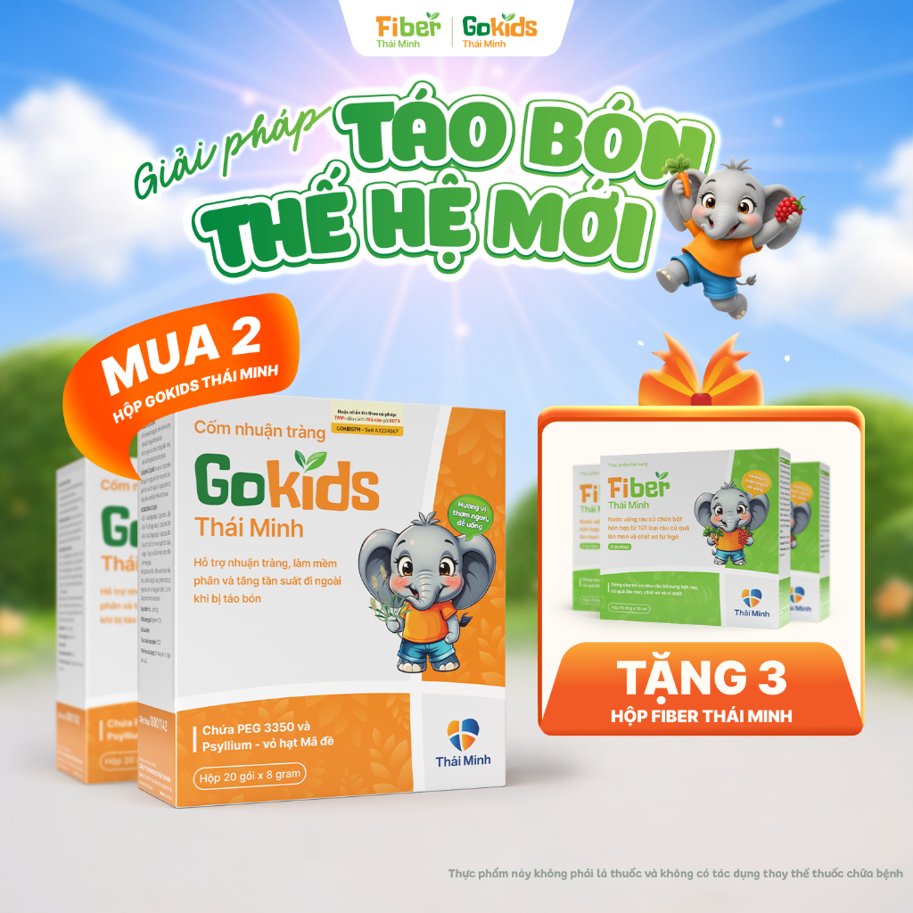 【MUA 2 TẶNG 3】Mua 2 Cốm nhuận tràng Gokids, TẶNG 3 TPBS Nước uống rau củ Fiber  | Nuôi dưỡng hệ tiêu