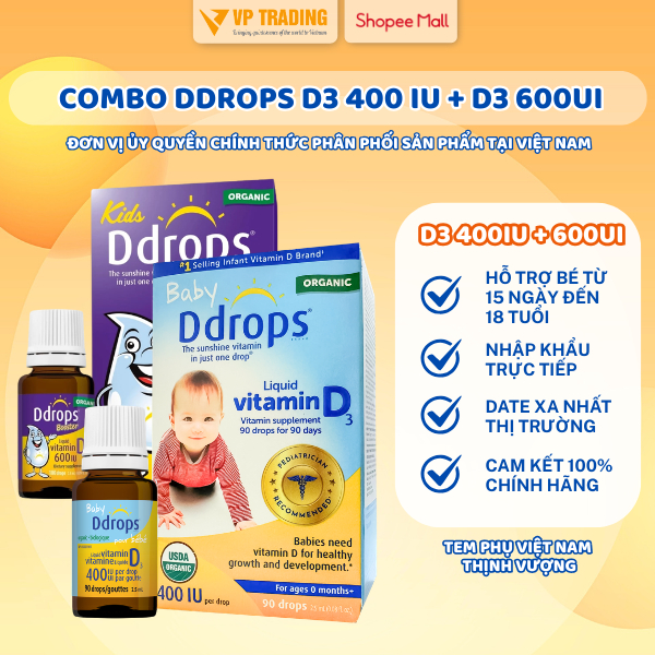 Vitamin ddrops D3 thuần Organic, giúp bé chắc khỏe xương và tăng cường hệ miễn dịch 400IU và 600IU