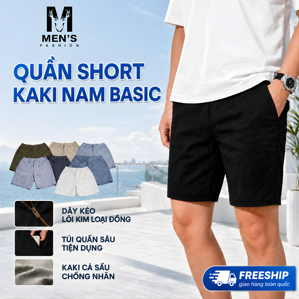 Men's Fashion Quần Short Kaki Basic Sleek Lưng Thun Vải Co Giãn Nhẹ FORM TRÊN…