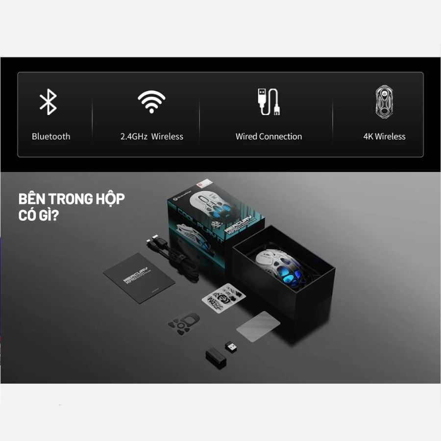 Chuột Gaming Không Dây GravaStar Mercury M1 Pro Gradient Black | 8K Polling Rate | 3 Chế Độ | RGB | BigBuy360 - bigbuy360.vn