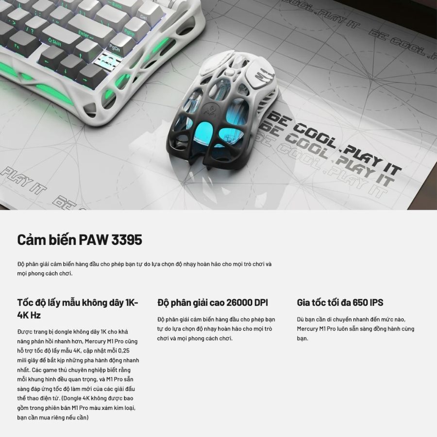 Chuột Gaming Không Dây GravaStar Mercury M1 Pro Gradient Black | 8K Polling Rate | 3 Chế Độ | RGB | BigBuy360 - bigbuy360.vn