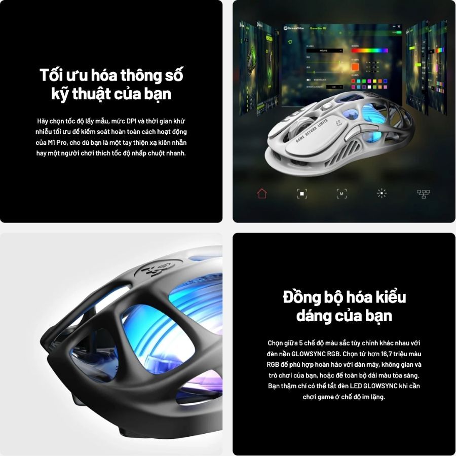 Chuột Gaming Không Dây GravaStar Mercury M1 Pro Gradient Black | 8K Polling Rate | 3 Chế Độ | RGB | BigBuy360 - bigbuy360.vn