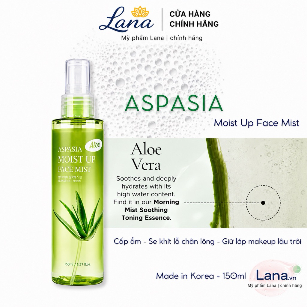 [CHÍNH HÃNG 100% Có Tem Phụ] Xịt khoáng Aspasia Nha đam trắng da giữ ẩm