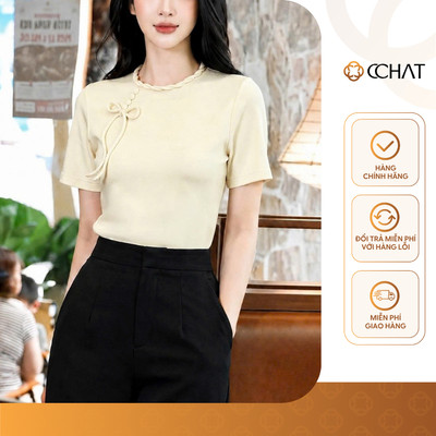 Áo Thun Nữ 𝐂𝐂𝐇𝐀𝐓 Dáng Ôm Resis Dây Tết Trang Trí Chất Liệu Mềm Mại 16TNC2065OT
