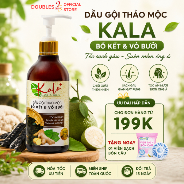 Dầu Gội Thảo Mộc Kala Cao Cấp Thành Phần Bồ Kết Và Vỏ Bưởi Thiên Nhiên 300ml - DOUBLE 2SSHOP