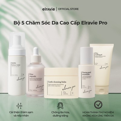 Bộ 5 Elravie Pro Chống Lão Hóa, Dưỡng Trắng, Cải Thiện Thâm Sạm Và Nếp Nhăn (Balm, Toner, Peel, Glow, Soothing Gel)
