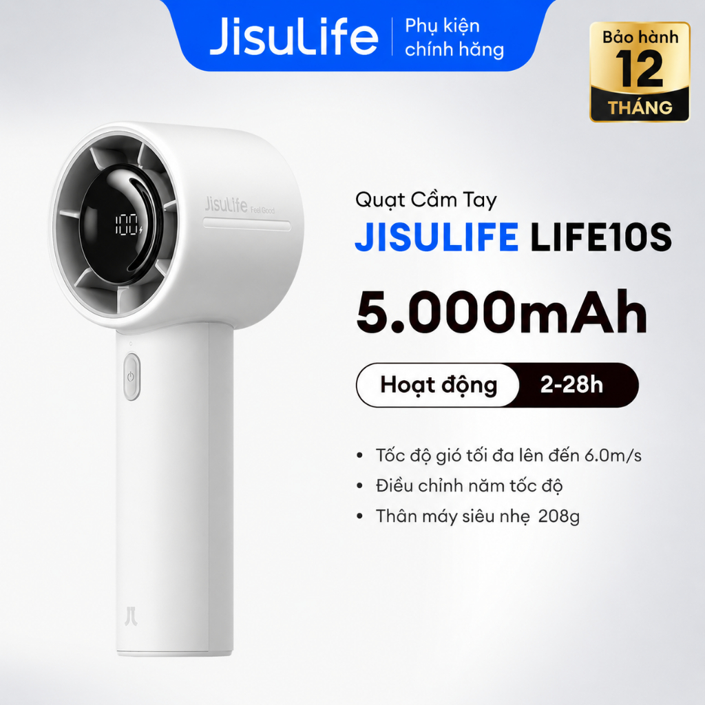 Quạt Cầm Tay Cao Cấp JISULIFE Life10 và 10S 4000/5000mAh | 5 cấp độ gió | Sử dụng đến 28h | Bảo Hành