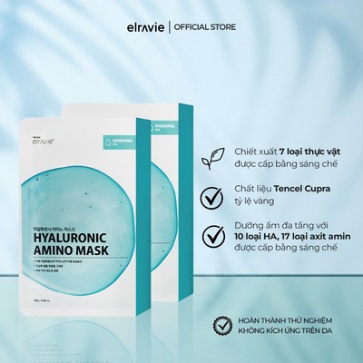 Set 2 Hộp 10 Mặt Nạ Dưỡng Ẩm Chuyên Sâu Elravie Hyaluronic Amino Mask 25g/ea