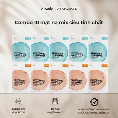 Combo 10 Miếng Mặt Nạ Siêu Tinh Chất Dưỡng Ẩm Phục Hồi, Trẻ Hóa, Giảm Mụn Mix Elravie
