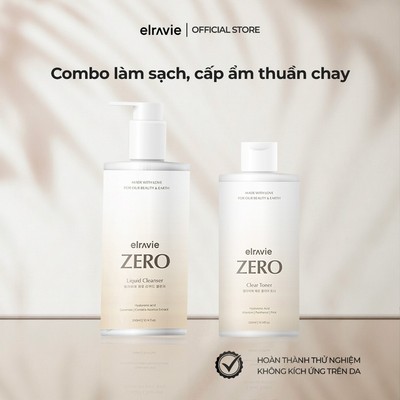 Bộ đôi Elravie Zero Làm Sạch, Cấp Ẩm Thuần Chay Zero Liquid Cleanser & Zero Clear Toner