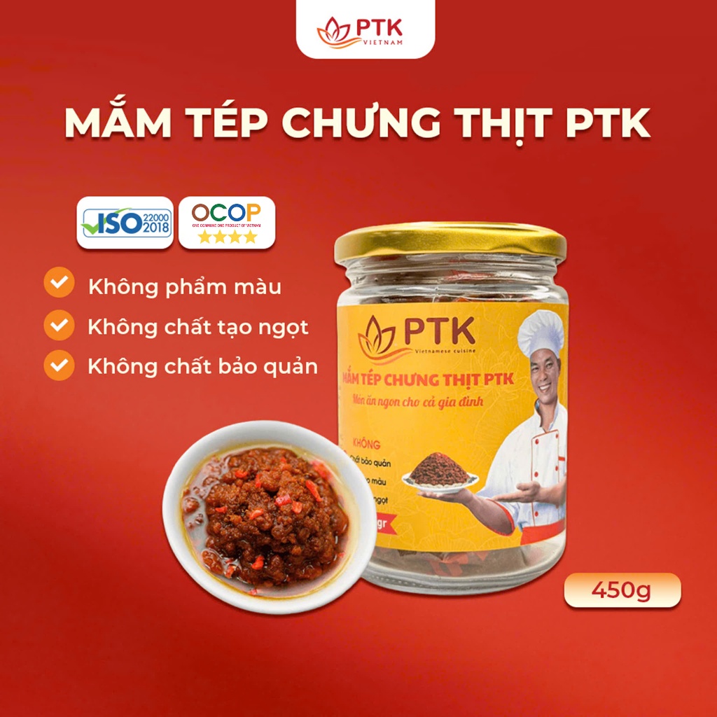 Mắm Tép Chưng Thịt PTK Lọ thủy tinh 450g (Vị truyền thống) - Đặc Sản Việt Nam - Chuẩn ISO, OCOP