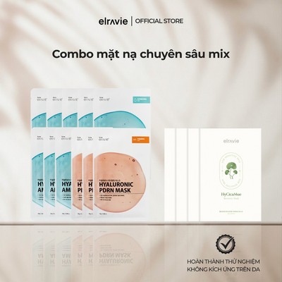 Combo Mặt Nạ Chuyên Sâu Elravie: 3 Amino & 3 PDRN & 4 Recovery, Tặng 5 Amino