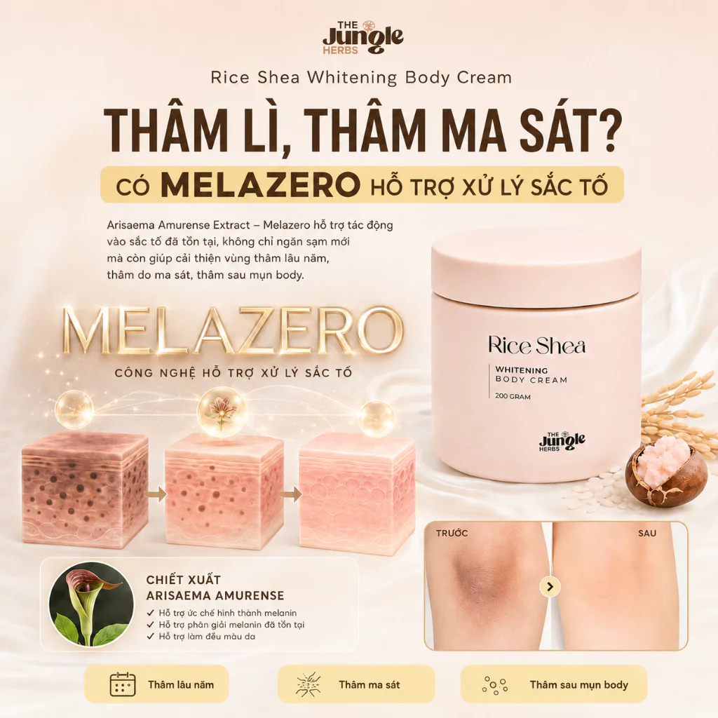 [Top Value] Kem body dưỡng trắng Rice Shea Whitening body cream - The Jungle Herbs 200G [bản mới]