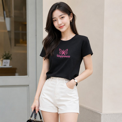 Áo phông nữ dáng vừa NA01 in "HAPPINESS" chất liệu thun cotton Loza VT8227