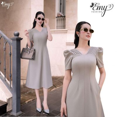 Đầm Thiết Kế EMY Thời Trang Cao Cấp EM9825 Linen Sang Chảnh Đi Tiệc