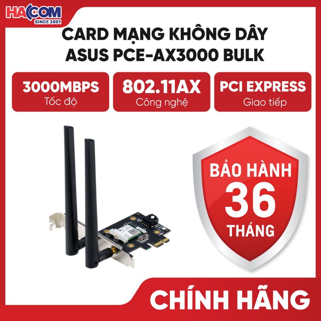 Card Mạng Wifi 6 ASUS PCE-AX3000 Adapter PCI-E Không Dây AX3000 - 2 Băng Tần Bluetooth 5.0 - MU-MIMO