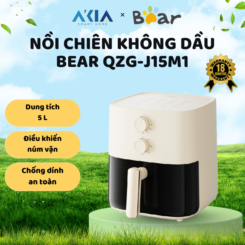 Nồi chiên không dầu 5L Bear AF-4H15K | QZG-J15M1 - Công nghệ chín đều không cần lật trở, dễ quan sát