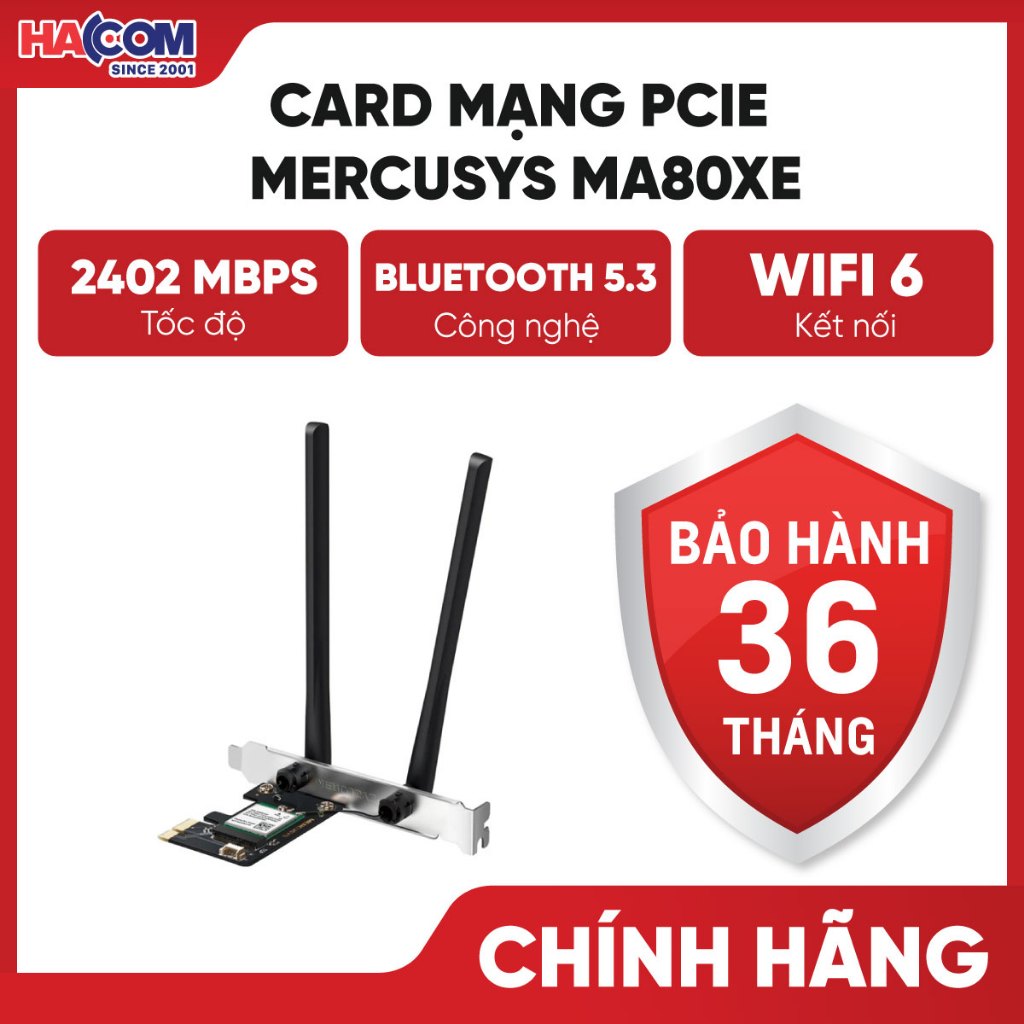Card Mạng PCIe Mercusys AX3000 Wifi 6 Bluetooth 5.3 PCle Adapter MA80XE Chính Hãng - BH 24 Tháng