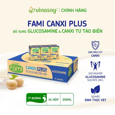 Thùng sữa đậu nành Fami Canxi Plus nguyên vị (ít đường) 36 hộp (36 hộp x 200ml)