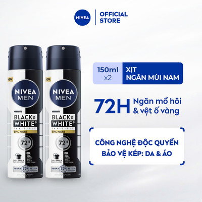 Bộ 02 Xịt Ngăn Mùi NIVEA MEN Black &White Invisible Epic Night Hương Cool Ngầu Tươi Mát 150ml - 98957x2