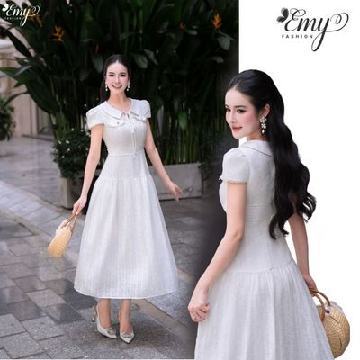 Đầm Thiết Kế EMY Thời Trang Cao Cấp EM2280 Vải Voan Hoa Vân Sọc Sang Trọng Thanh Lịch