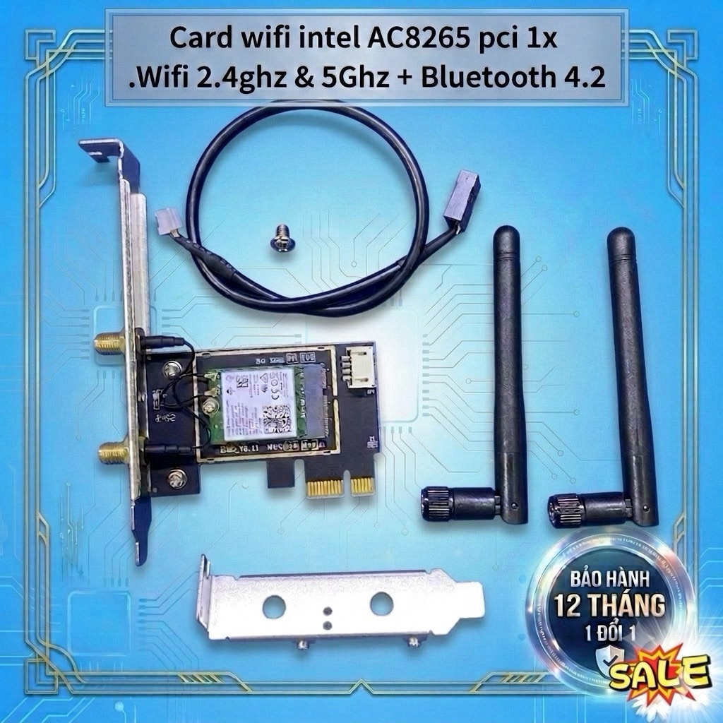 Bộ card thu wifi  AC 8265 - wifi 5G  bluetooh - 2 anten dài 10cm bắt sóng mạnh
