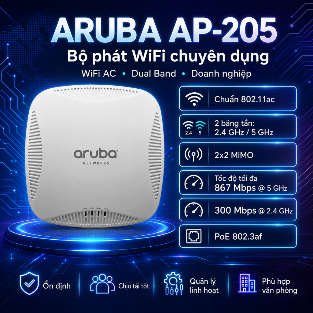 ✅ Aruba  205 ,  Chuẩn AC - Bộ Phát WIFI Chuyên Dụng - Roaming - Mesh , Cung Cấp Wifi , Aruba