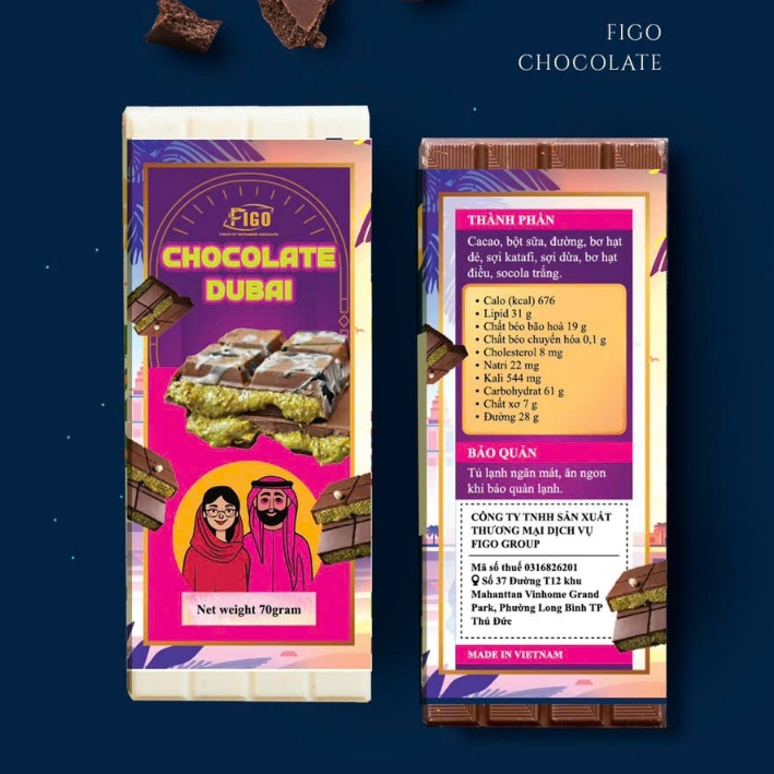 Socola Dubai FIGO 70G Nhân Giòn Thơm Béo Chocolate Nội Địa Việt Nam