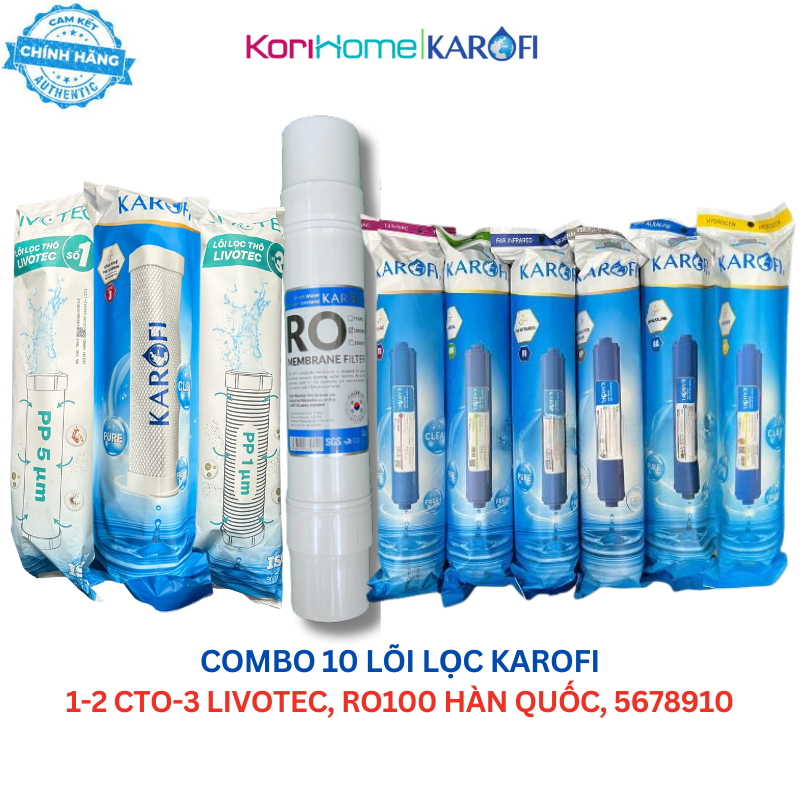 Combo 10 lõi lọc Karofi cho máy Optimus O-P1310 (12CTO3 + RO100GDP + 5678910) Hàng chính hãng