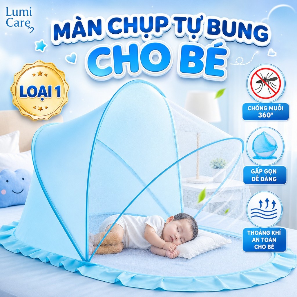 Màn chụp tự bung cho bé ⚡LOẠI 1⚡ Mùng chụp tự bung xếp chống muỗi - HT829 - HT830 - HT831 - Lumi Car