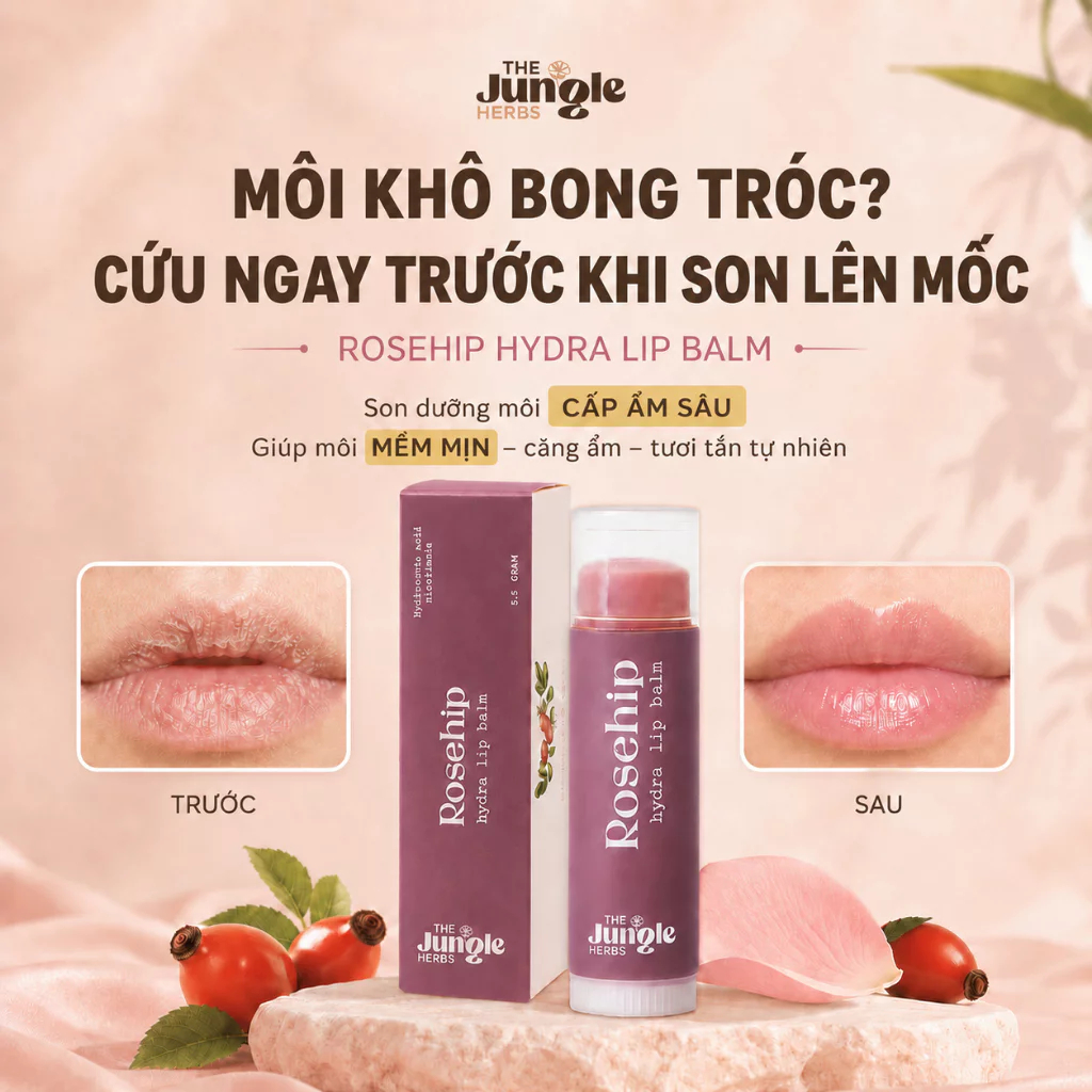 [Top Value] Son dưỡng giảm thâm môi, hồng môi, ẩm mượt nhẹ môi Rosehip Hydra [Phiên bản mới] - THE J