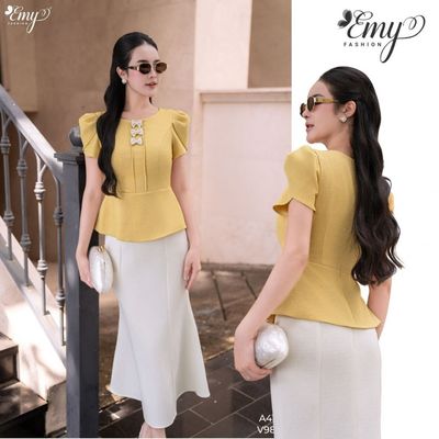 [LƯU Ý SẢN PHẨM CHỈ ÁO] Áo Thiết Kế EMY Thời Trang Cao Cấp A4124 Vải Linen Gân Vàng Mustard Sang Trọng Thanh Lịch