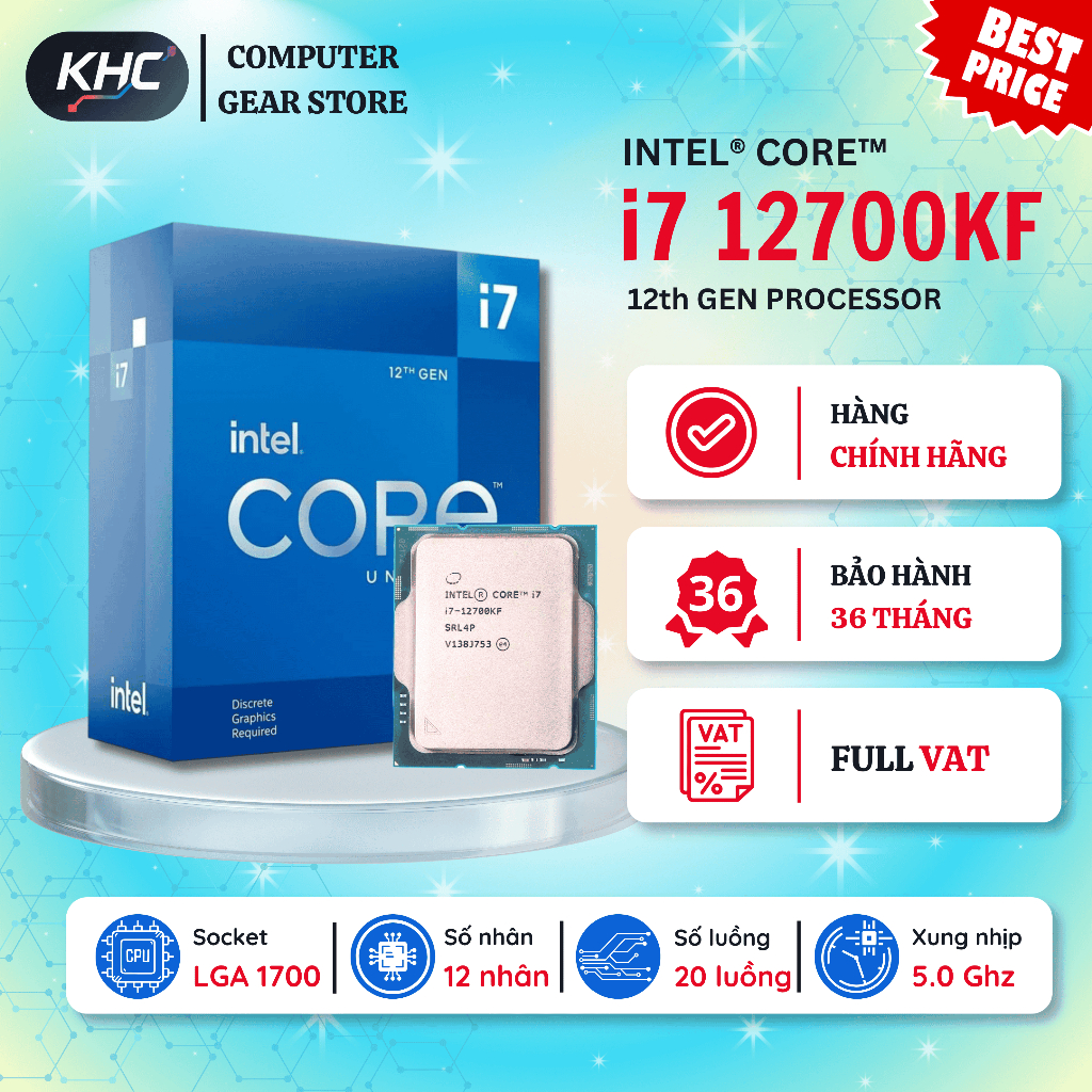 CPU Intel Core i7 12700KF / 13700KF / 14700KF Tray New Không Fan (Full VAT)