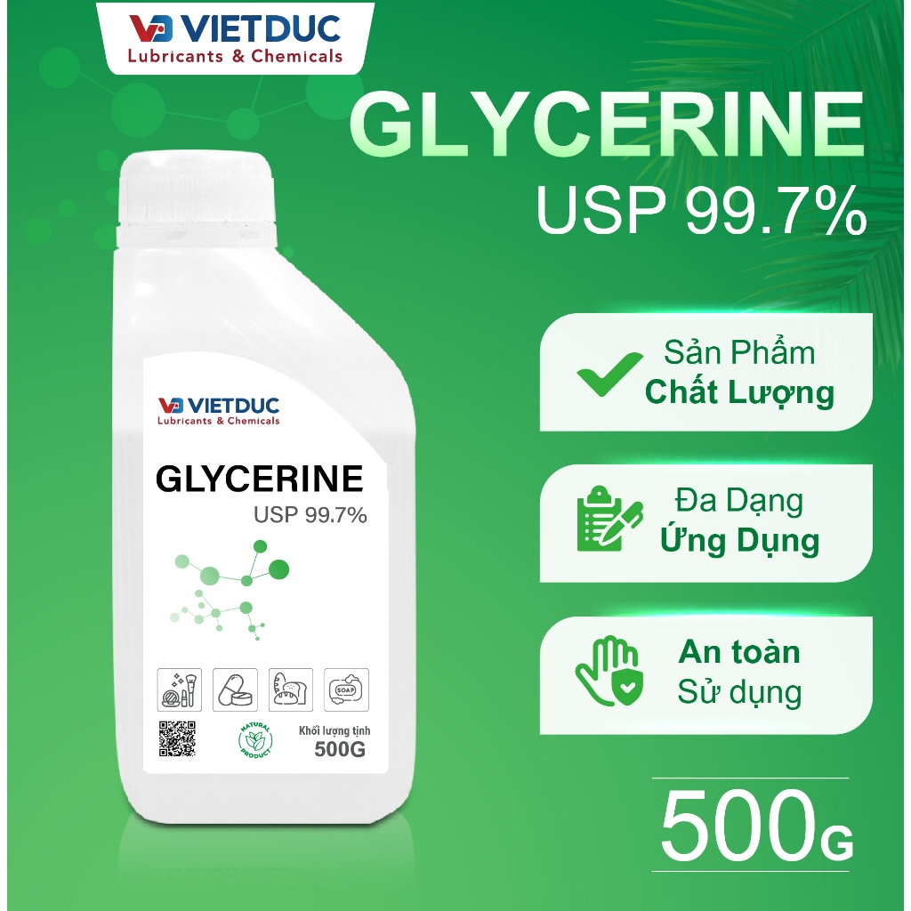 Glycerin USP 99.7% - Dùng trong Mỹ phẩm /Dược phẩm /Thực phẩm chai 500gr