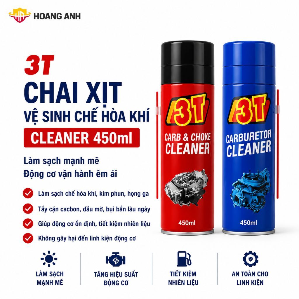 Chai xịt chế hòa khí Lạc Đà 3T 420g vệ sinh kim phun tẩy cặn cacbon dầu mỡ cho ô tô xe máy cao cấp