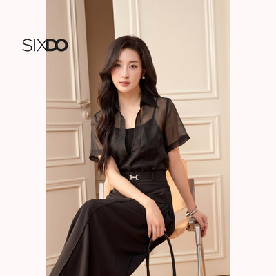 Áo sơ mi nữ tơ organza ngắn tay SIXDO (Black Organza Blouse)