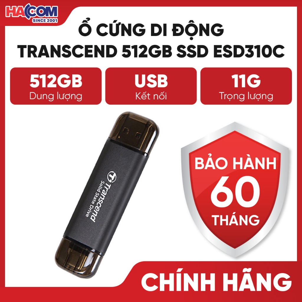 Ổ Cứng Di Động Portable SSD 2TB/1TB/512GB/256GB/128GB Transcend ESD310 - BH 60 Tháng HACOM