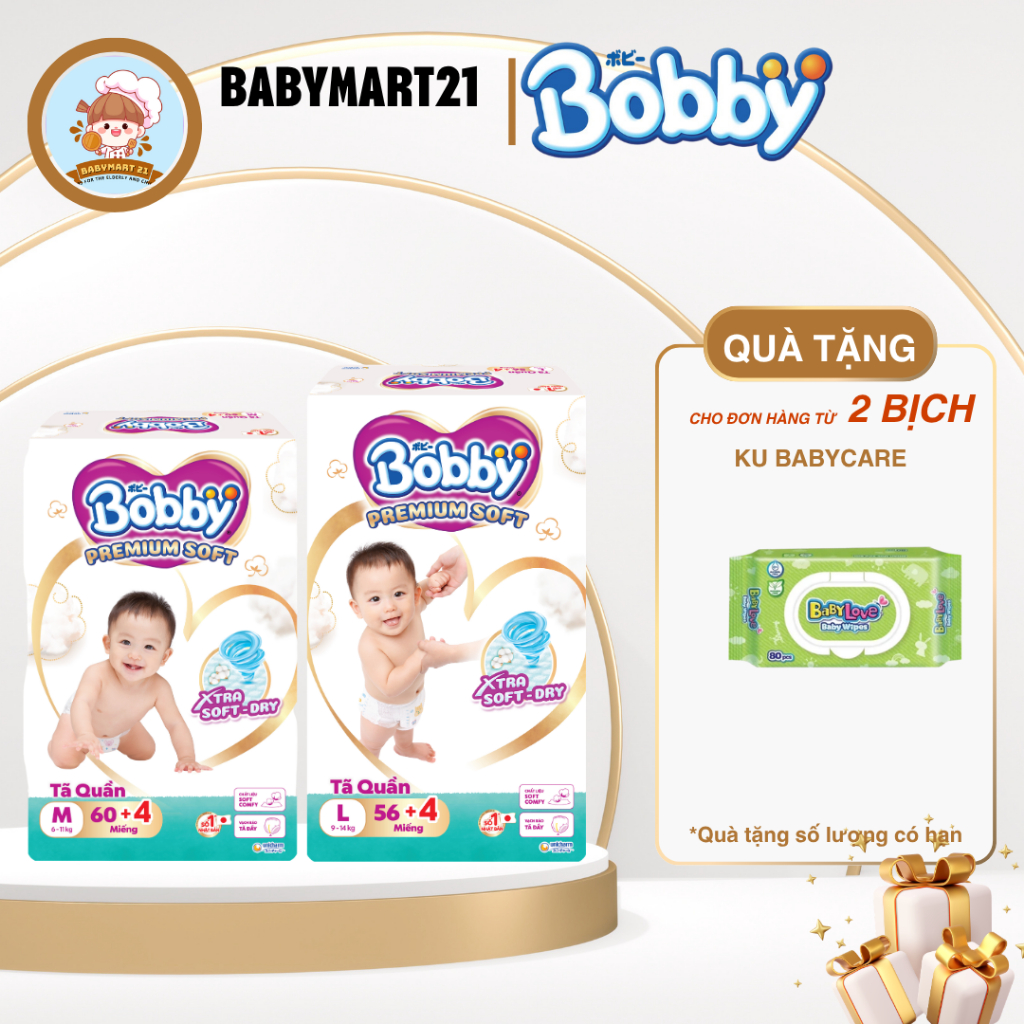 [Mua 4 tặng Vali tròn] Bỉm quần Bobby ultra+/ Bobby Premium Soft chính hãng đủ size