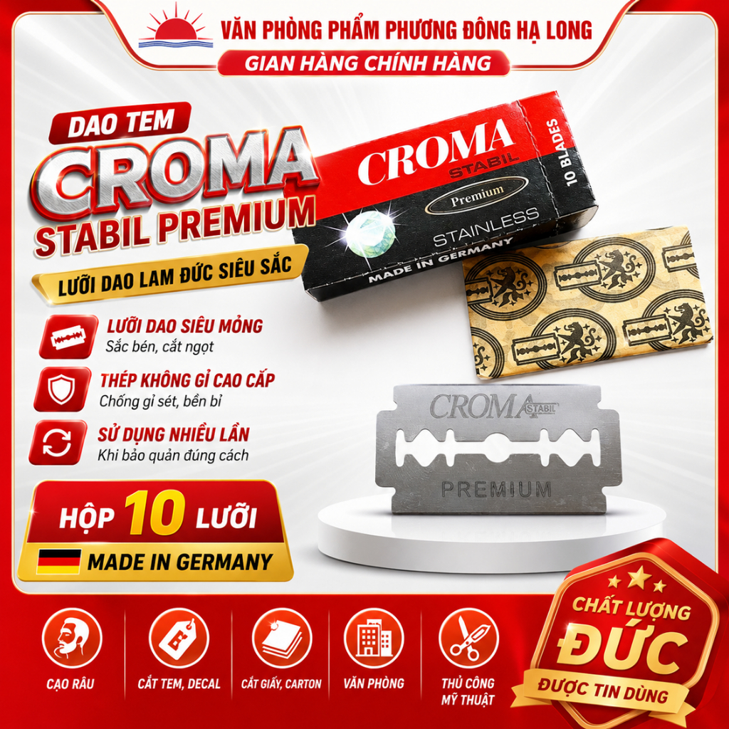 Dao Tem Croma Stabil Đức Hộp 10 Lưỡi Dao Lam Siêu Sắc