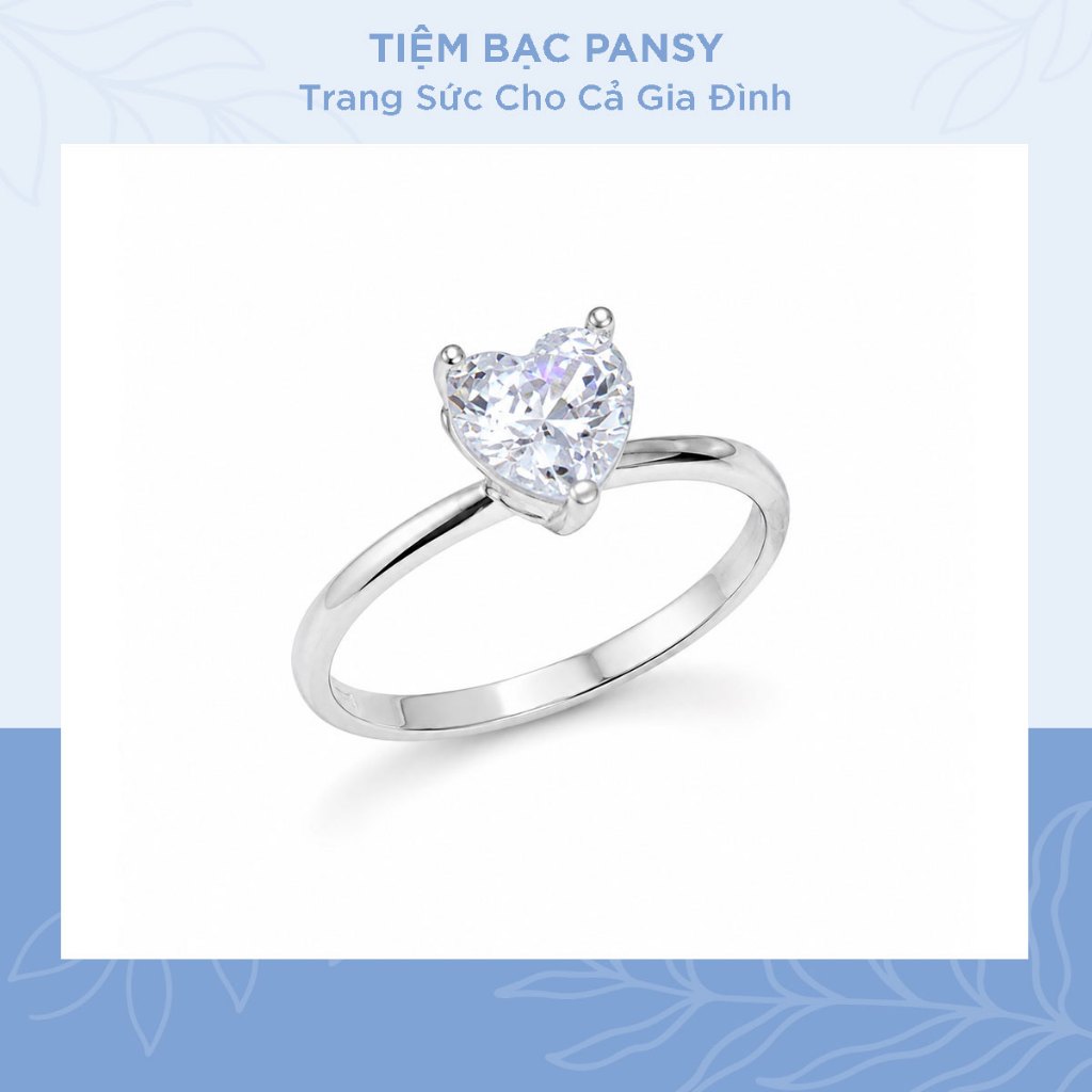 Nhẫn bạc nữ PANSY, nhẫn nữ trái tim ổ cao sang trọng - TIỆM BẠC PANSY