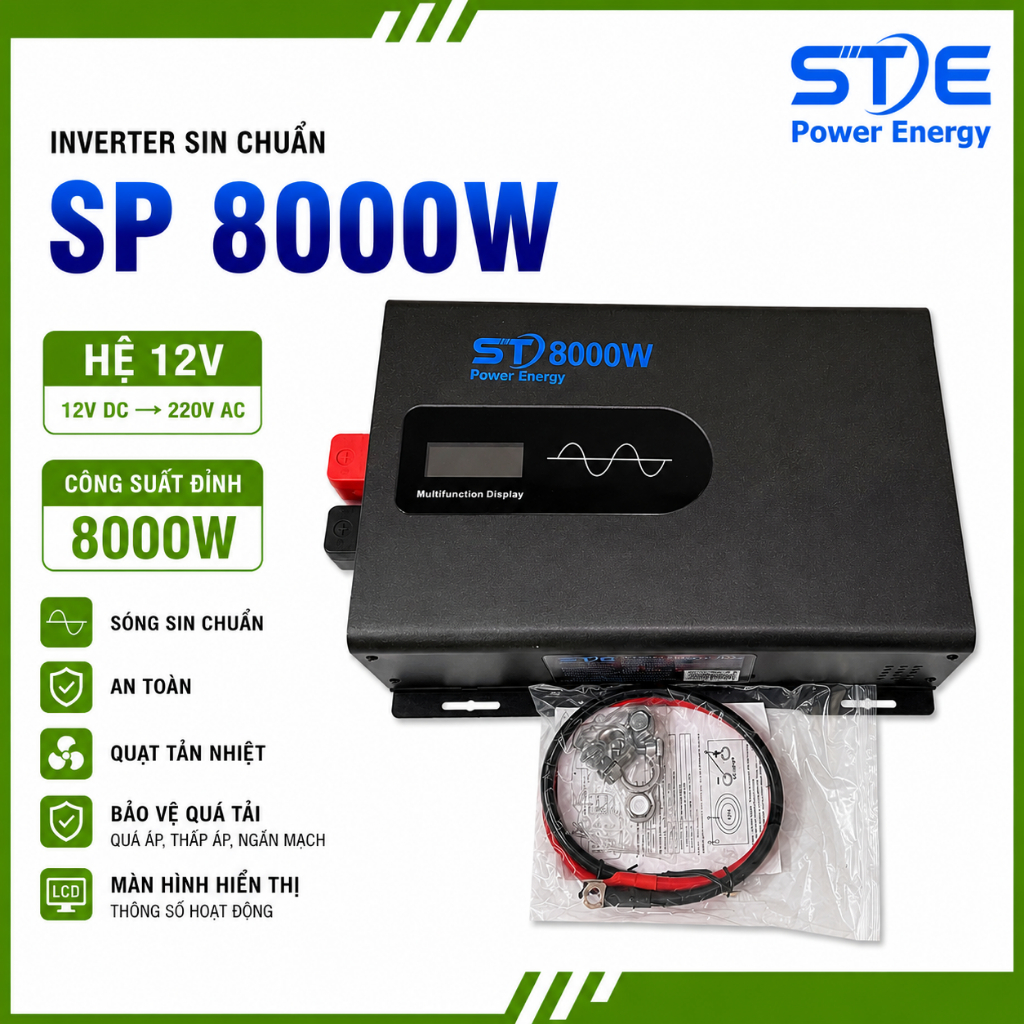 Inverter Sin Chuẩn STE-D 8000W 12V → 220V - Bộ Đổi Nguồn Sóng Sin Chuẩn-Phân Phối STE Power Energy